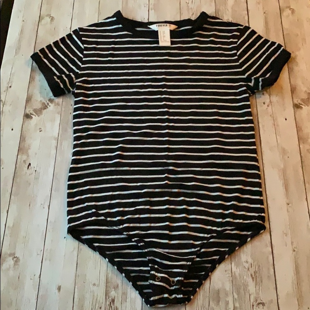 Girls black and white striped bodysuit